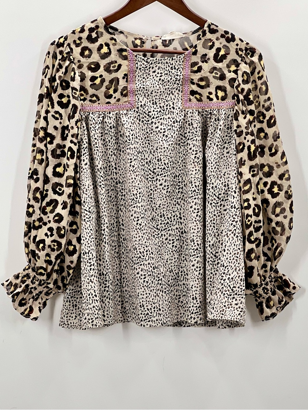 206 Entro Mixed Media Leopard Print Blouse.